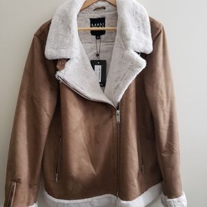 Faux fur lined suede aviator